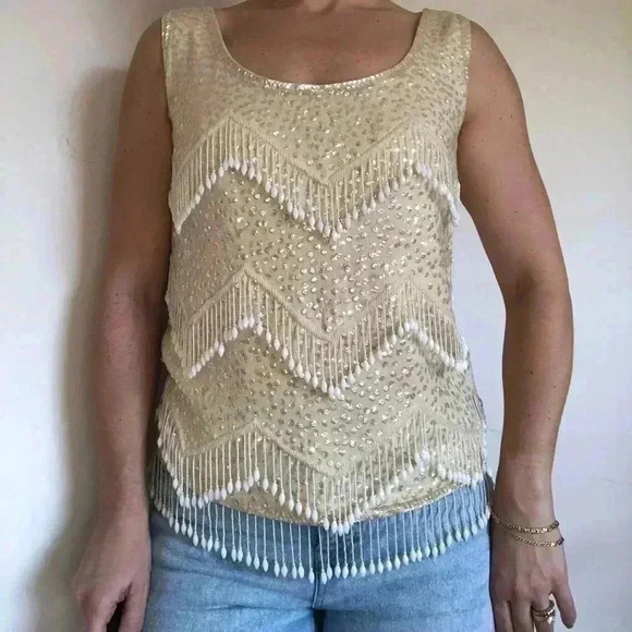 100% wool silk lined ivory vintage top sequins beaded detail|12 fairy SWIFTY - Picture 3 of 6